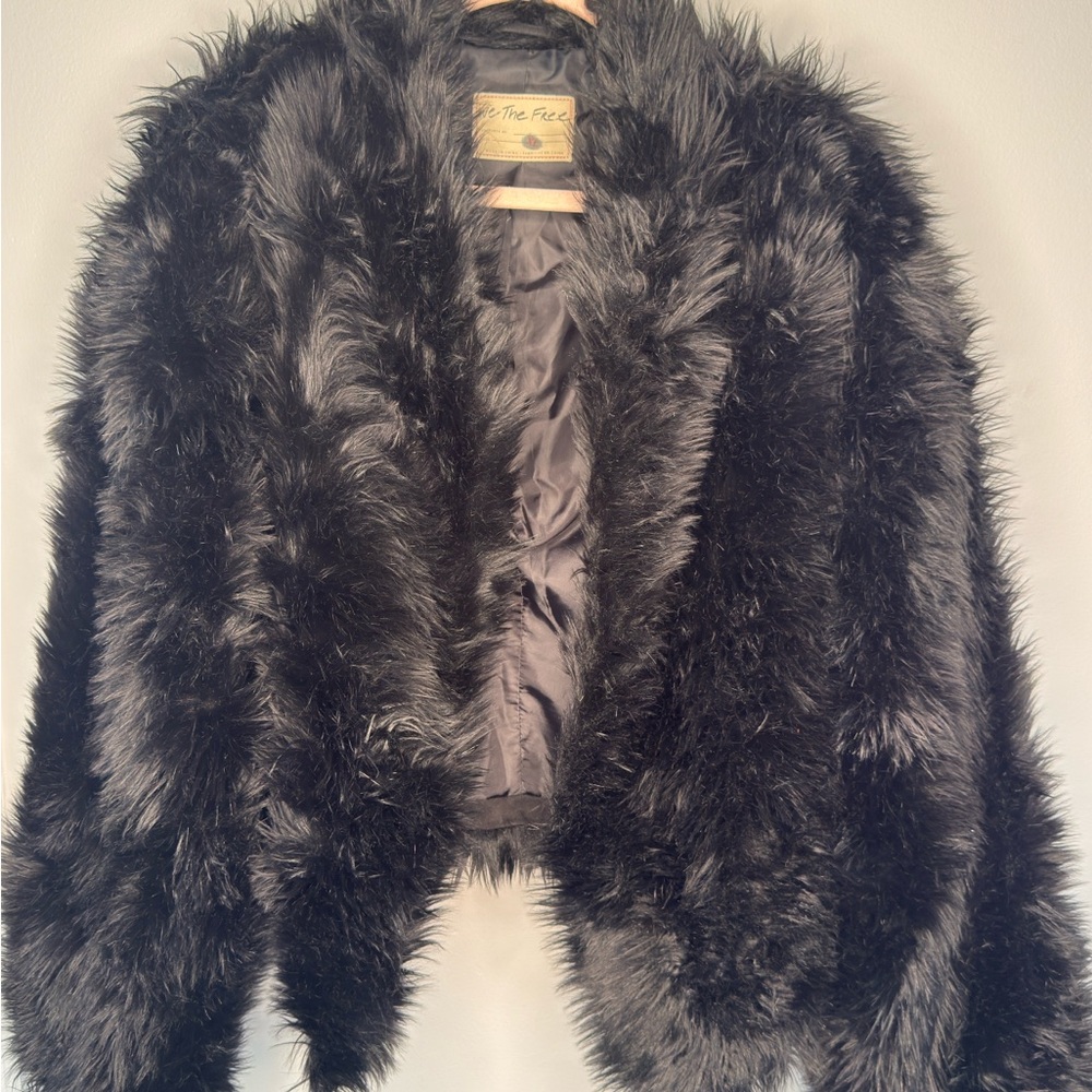 We the Free Black Faux Fur Jacket
